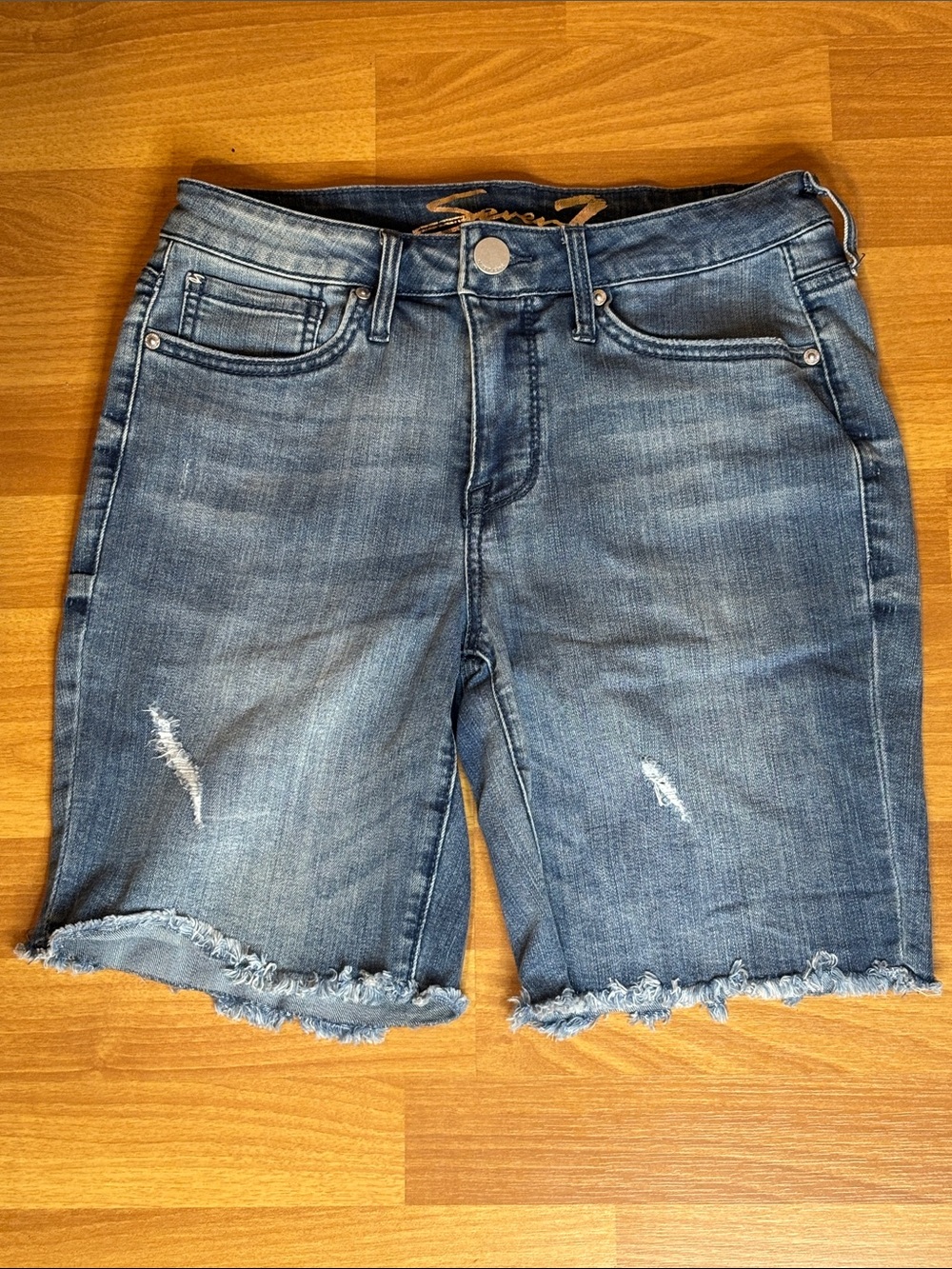 Seven7 Women's Medium Blue Distressed Denim Bermuda Shorts